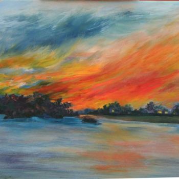 Painting titled "Fire in the Sky" by Patricia Barone, Original Artwork, Oil