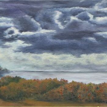 Painting titled "Autumn Storm Passing" by Patricia Barone, Original Artwork, Oil