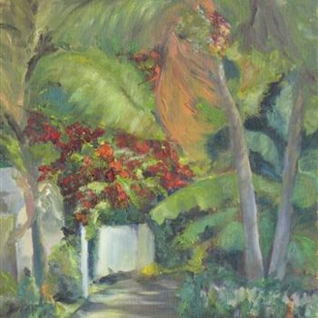 Painting titled "Key West Alley" by Patricia Barone, Original Artwork, Oil