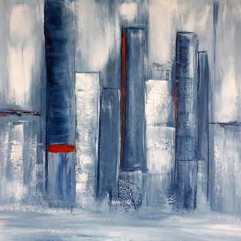 Schilderij getiteld "Ville bleue - Blue…" door Patricia Concordet (Patriciachevalblanc), Origineel Kunstwerk, Acryl