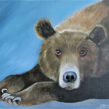 Pintura intitulada "l'ours brun "Barney…" por Patricia Hyvernat, Obras de arte originais, Óleo Montado em Armação em madeira
