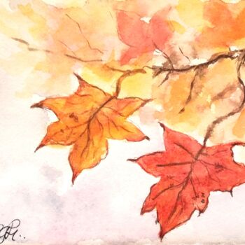 Peinture intitulée "feuillage d'automne…" par Patricia Hyvernat, Œuvre d'art originale, Aquarelle