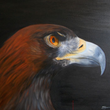 Painting titled ""Falco"  aigle roya…" by Patricia Hyvernat, Original Artwork, Oil Mounted on Wood Stretcher frame