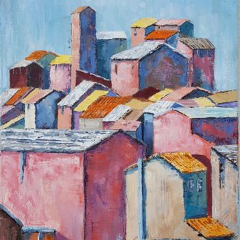 Painting titled "Terres ocres" by Patricia Lejeune, Original Artwork, Oil