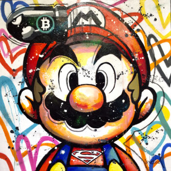 Pintura titulada "Mario loves Bitcoins" por Patrick Cornee, Obra de arte original, Oleo Montado en Bastidor de camilla de ma…