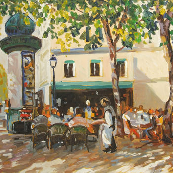 Malerei mit dem Titel "Café parisien  N°2" von Patrick Marie, Original-Kunstwerk, Öl Auf Keilrahmen aus Holz montiert
