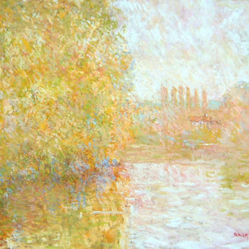 Pintura titulada "Brume sur la Seine" por Patrick Marie, Obra de arte original, Oleo Montado en Bastidor de camilla de madera