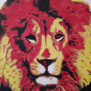 Картина под названием "Le lion" - Patrick Mauxion (MAUX), Подлинное произведение искусства, Акрил Установлен на Деревянная р…