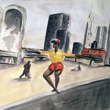 Painting titled "Danseur à N.Y" by Patrick Tubaro, Original Artwork, Watercolor