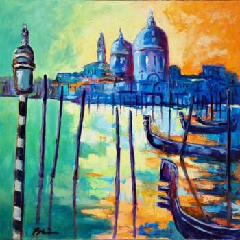 Pittura intitolato "Venice in love" da Patrick Briere, Opera d'arte originale, Olio Montato su Telaio per barella in legno