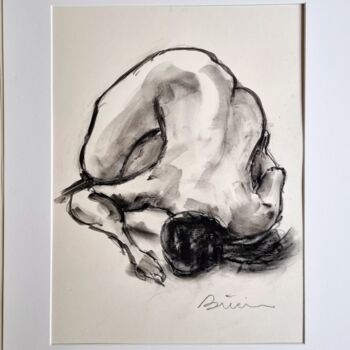 Drawing titled "Nu couché 10" by Patrick Briere, Original Artwork, Charcoal