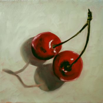 Malerei mit dem Titel "Deux cerises" von Patrick Briere, Original-Kunstwerk, Öl