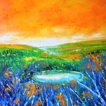 Malerei mit dem Titel "Couchant sur le lac…" von Patrick Nevoso, Original-Kunstwerk, Öl