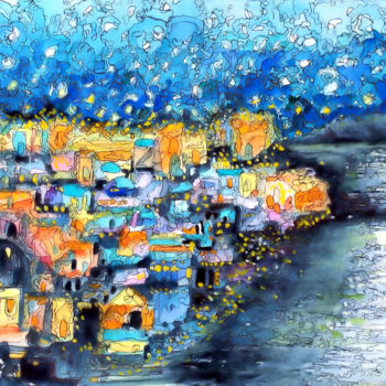 Pintura intitulada "Notte in costiera" por Patrizia Gargiulo (PattyGi), Obras de arte originais, Aquarela