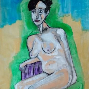 Painting titled "Nude on seat" by Paul Antwis, Original Artwork, Watercolor