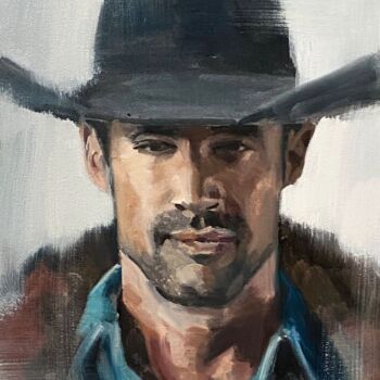 Pittura intitolato "Cowboy No.55" da Paul Cheng, Opera d'arte originale, Olio Montato su Cartone