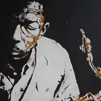 Painting titled "John Coltrane" by Paul Lovering, Original Artwork, Acrylic Mounted on Wood Stretcher frame