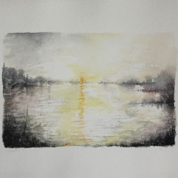 Drawing titled "Brume sur le lac Kir" by Paul Natter, Original Artwork, Watercolor