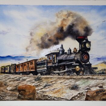 "Old Steam Engine Tr…" başlıklı Tablo Paula Bridges tarafından, Orijinal sanat, Suluboya Diğer sert panel üzerine monte edil…