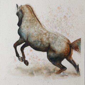 Schilderij getiteld "Dappled Gray Horse…" door Paula Bridges, Origineel Kunstwerk, Aquarel Gemonteerd op Andere stijve panel…