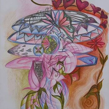 Dibujo titulada "Una flor per cápita" por Paula Reschini Mengoni, Obra de arte original, Lápiz