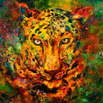 Pintura titulada "Leoparda hembra" por Paula Segarra, Obra de arte original, Oleo Montado en Bastidor de camilla de madera