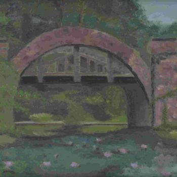 Schilderij getiteld "Bridge at Gillette'…" door Paula Emery, Origineel Kunstwerk, Olie