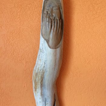 Sculpture intitulée "Je pense a toi" par Paul Crochat, Œuvre d'art originale, Bois