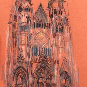 Drawing titled "Cathédrale de Tours" by Paule Guerin, Original Artwork, Pastel