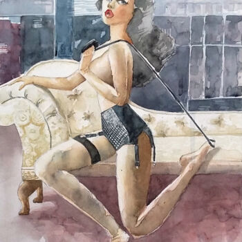 Painting titled "Brincando com a meia" by Paulo Di Santoro, Original Artwork, Watercolor