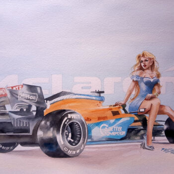 Pintura intitulada "A  Mc Laren e a Moça" por Paulo Di Santoro, Obras de arte originais, Aquarela