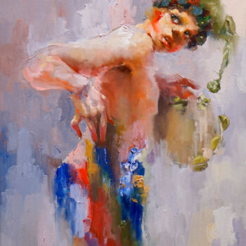 Painting titled "jester dance" by Pavel Filin, Original Artwork, Oil Mounted on Wood Stretcher frame