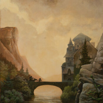 Painting titled "Dawn on Lake Bakkar…" by Pavel Korzukhin, Original Artwork, Acrylic