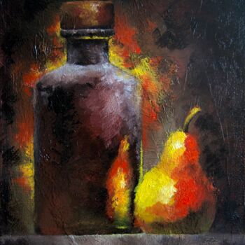 Schilderij getiteld "Evening still life" door Pavel Zubkov, Origineel Kunstwerk, Olie Gemonteerd op Frame voor houten branca…