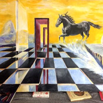Malarstwo zatytułowany „Magic Black Horse” autorstwa Pedro Sá, Oryginalna praca, Akryl
