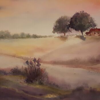 Painting titled "la-haut-sur-la-coll…" by Penny G Peckmann, Original Artwork, Watercolor