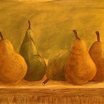 Drawing titled "5 Poires" by Christian Battini, Original Artwork, Chalk