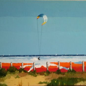 Картина под названием "KiteSurf à Port St…" - René Perny, Подлинное произведение искусства, Масло