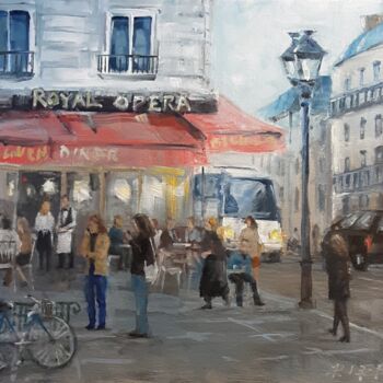 Malarstwo zatytułowany „Evening in Paris” autorstwa Peter Lee, Oryginalna praca, Olej Zamontowany na Drewniana rama noszy