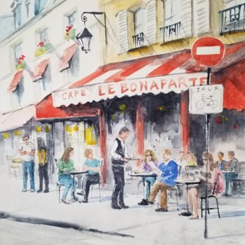 Malarstwo zatytułowany „Cafe Le Bonaparte,…” autorstwa Peter Lee, Oryginalna praca, Akwarela