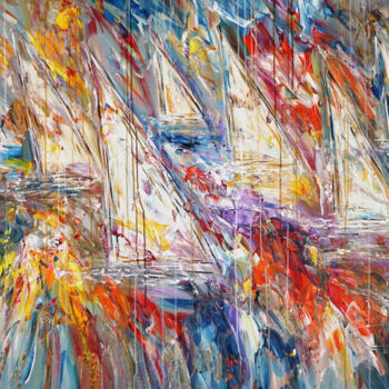 Schilderij getiteld "Stormy Sailing Rega…" door Peter Nottrott, Origineel Kunstwerk, Acryl