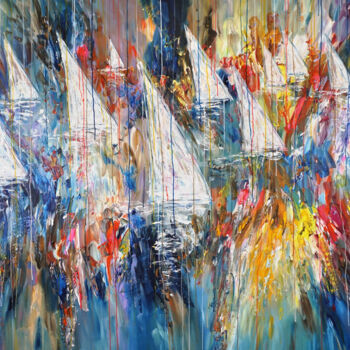 Pittura intitolato "Stormy Sailing Rega…" da Peter Nottrott, Opera d'arte originale, Acrilico