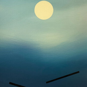 Painting titled "Yellow Sun" by Peter Pitout, Original Artwork, Oil Mounted on Cardboard