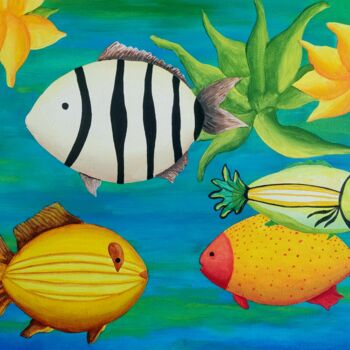 Painting titled "Happy little fish…" by Peter Vamosi, Original Artwork, Acrylic