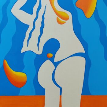 Painting titled "Woman combing her h…" by Peter Vamosi, Original Artwork, Acrylic Mounted on Wood Stretcher frame