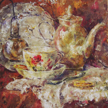 Pintura intitulada "Tea ceremony" por Tatyana Pchelnikova, Obras de arte originais, Óleo
