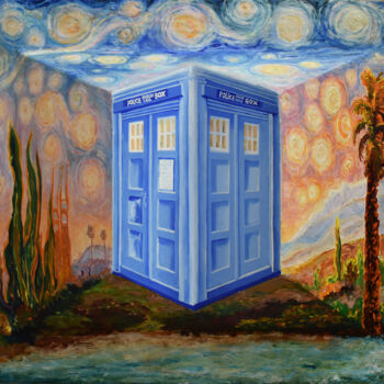 Sculpture titled "The Tardis in Van G…" by Phil Dynan, Original Artwork, Oil Mounted on Other rigid panel