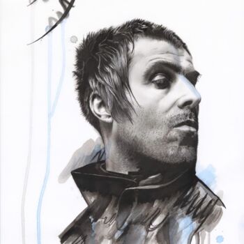 Malerei mit dem Titel "Liam Gallagher" von Phil Smith, Original-Kunstwerk, Tinte