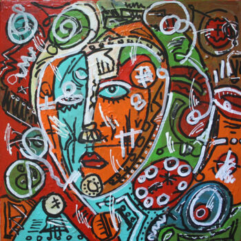 Painting titled "CRAZY HEAD III (Phi…" by Philip/Ulrike Langen, Original Artwork, Acrylic Mounted on Wood Stretcher frame