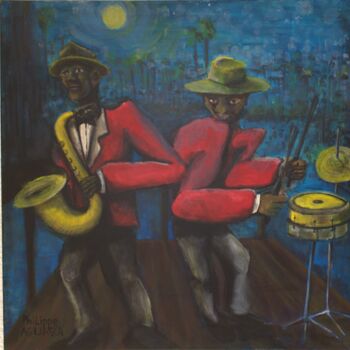 Schilderij getiteld "Jazz" door Philippe Aguasca, Origineel Kunstwerk, Acryl Gemonteerd op Frame voor houten brancard